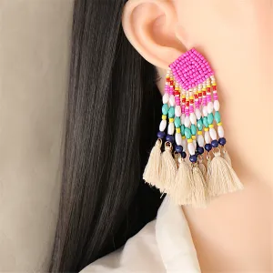 Howlite & Polyster 18K Gold-Plated Beaded Tassel Drop Earrings