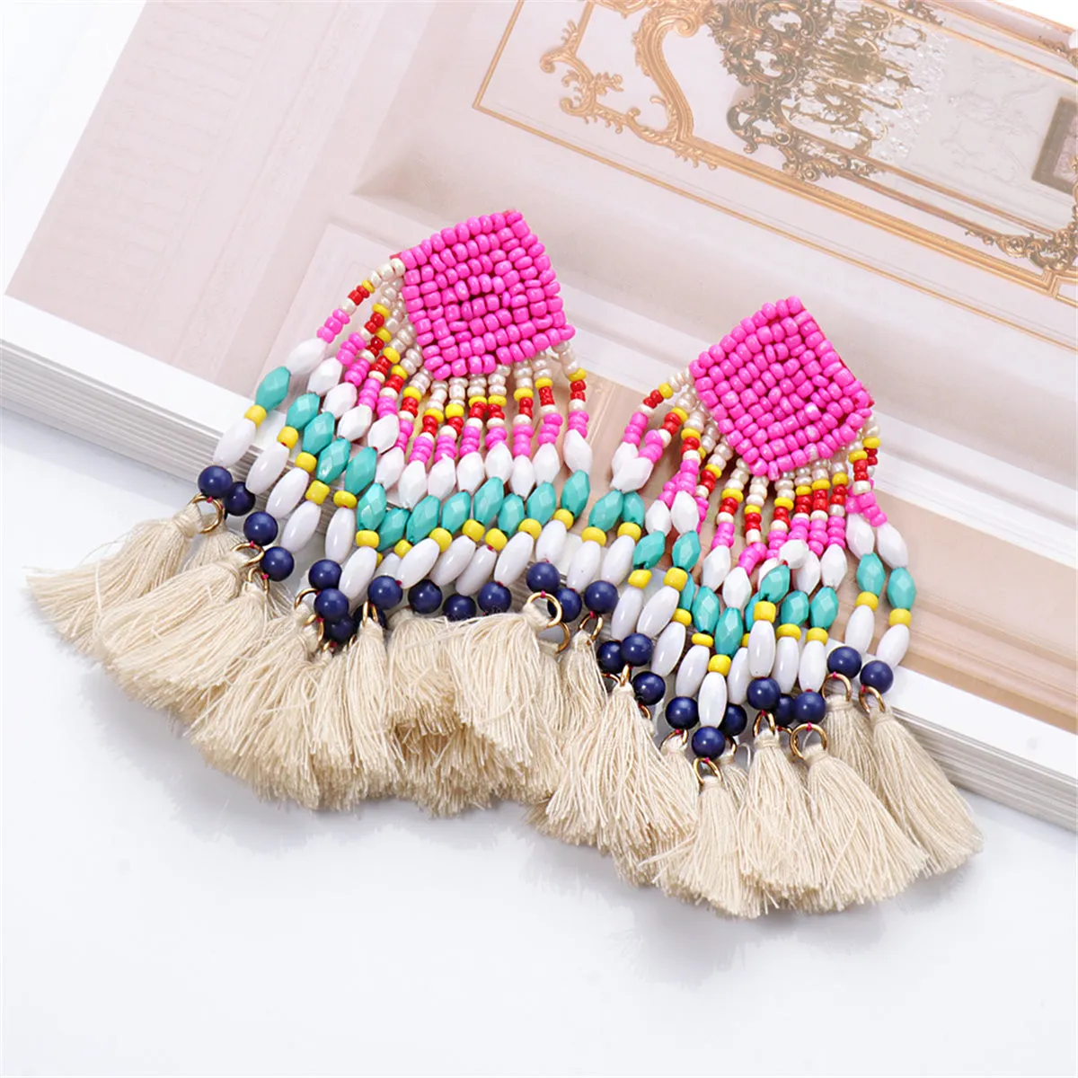 Howlite & Polyster 18K Gold-Plated Beaded Tassel Drop Earrings