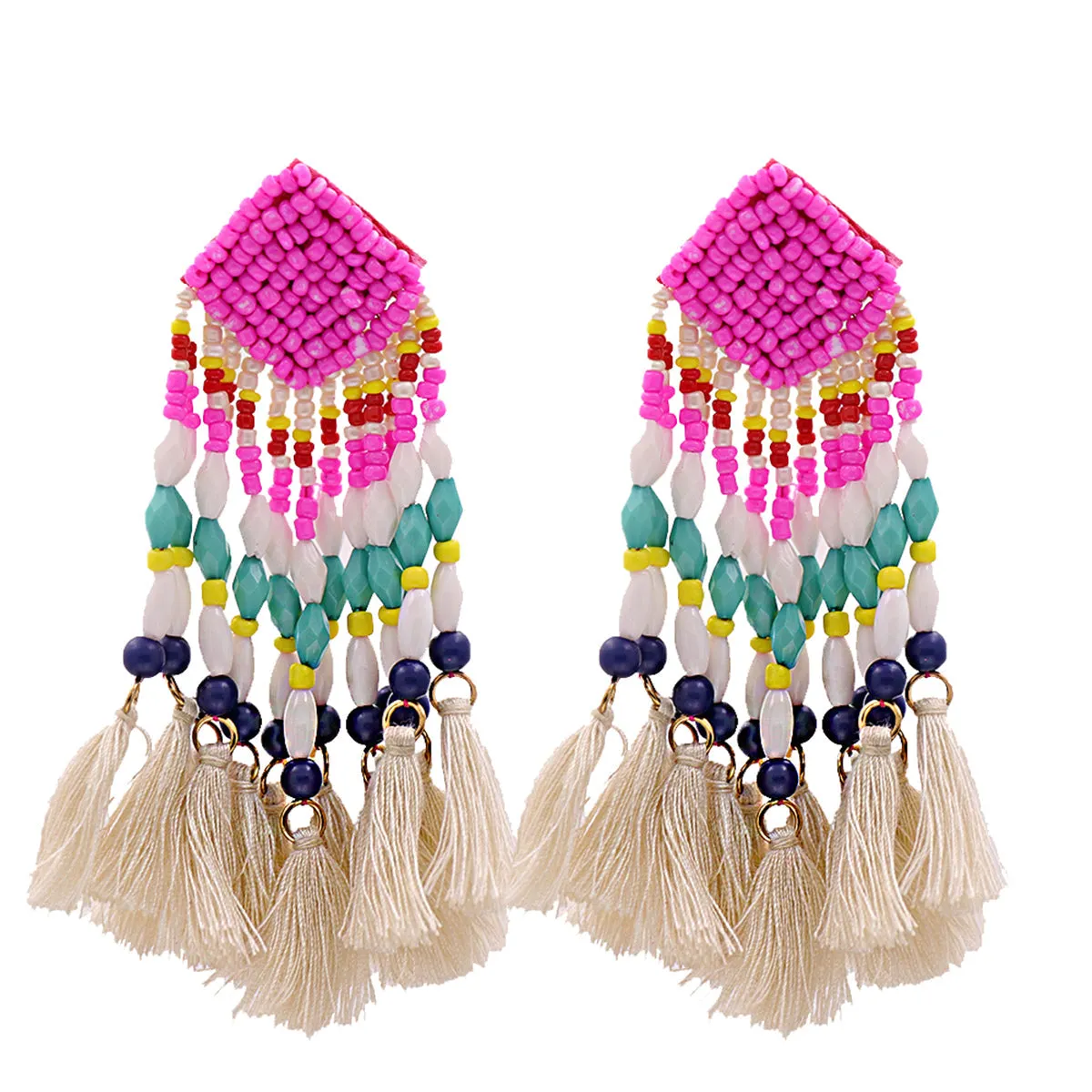Howlite & Polyster 18K Gold-Plated Beaded Tassel Drop Earrings