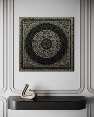 Indian Mandala Boho Black Grey  Framed Canvas Wall Art