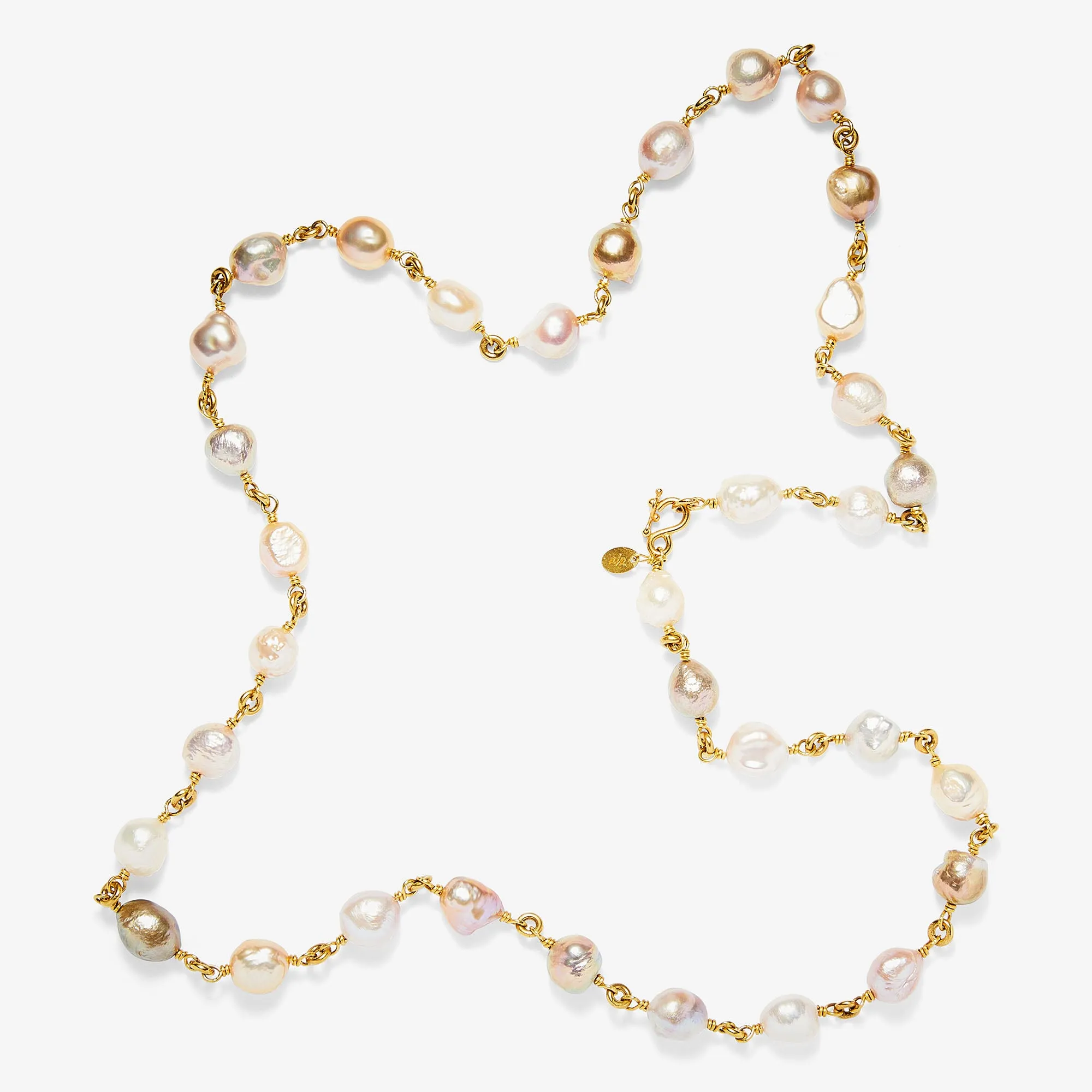Isabella "Pia" Rosebud Pearl Necklace in 22K Nectar Gold- 28"