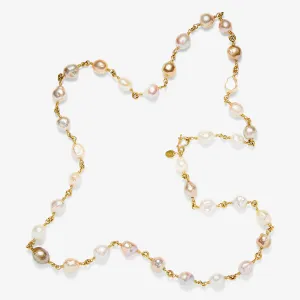 Isabella "Pia" Rosebud Pearl Necklace in 22K Nectar Gold- 28"