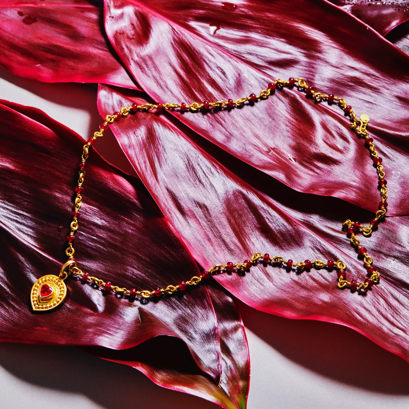 Isabella "Pia" Ruby Cabochon Necklace in 20K Peach Gold- 22''