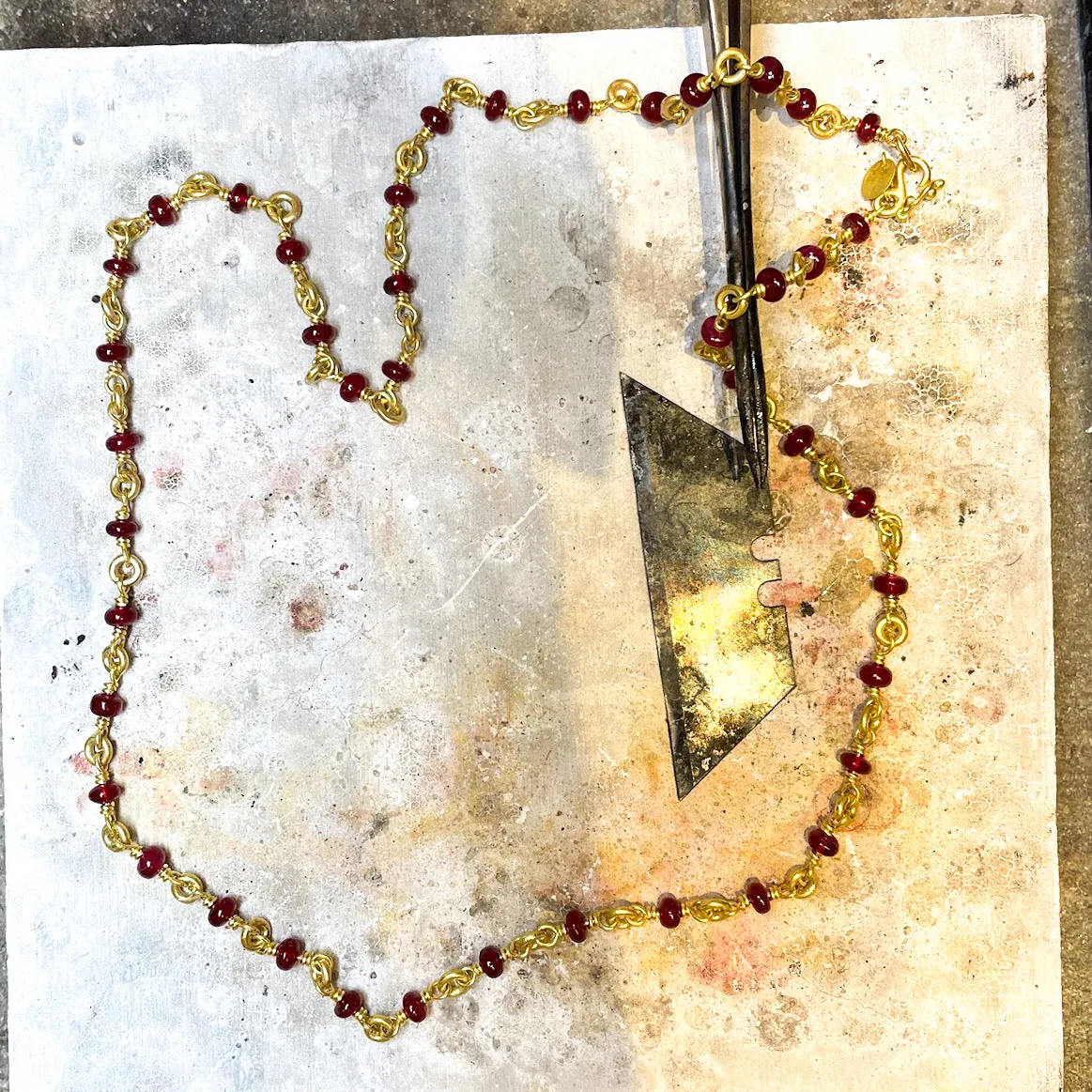 Isabella "Pia" Ruby Cabochon Necklace in 20K Peach Gold- 22''