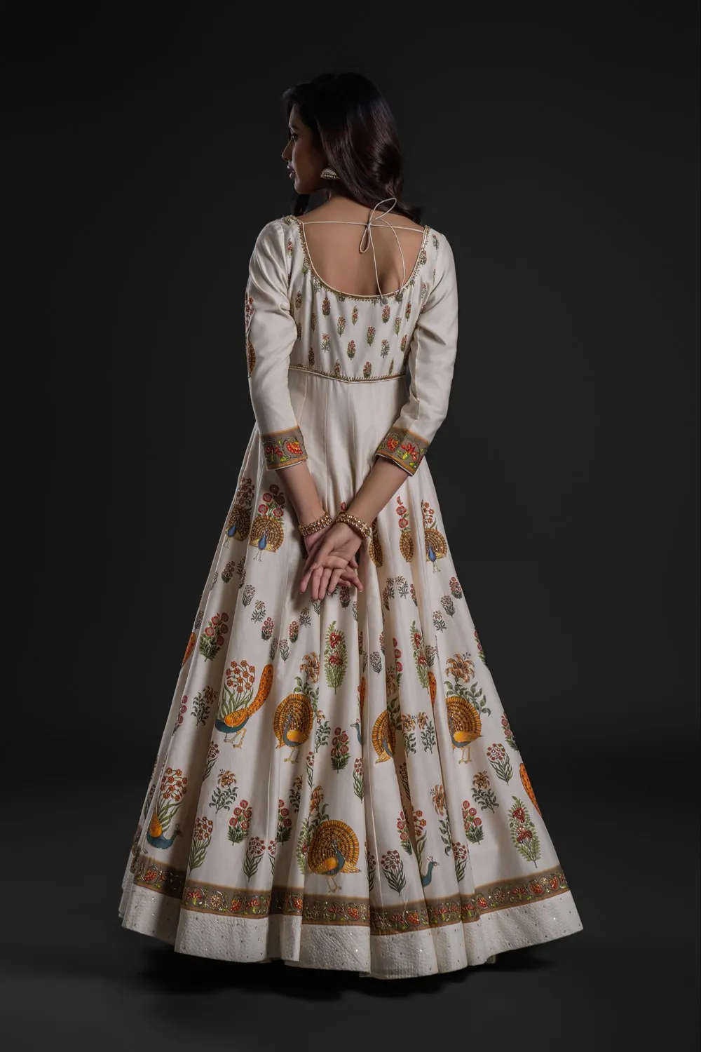 Ivory Anarkali Set with Chudidar and Organza Dupatta