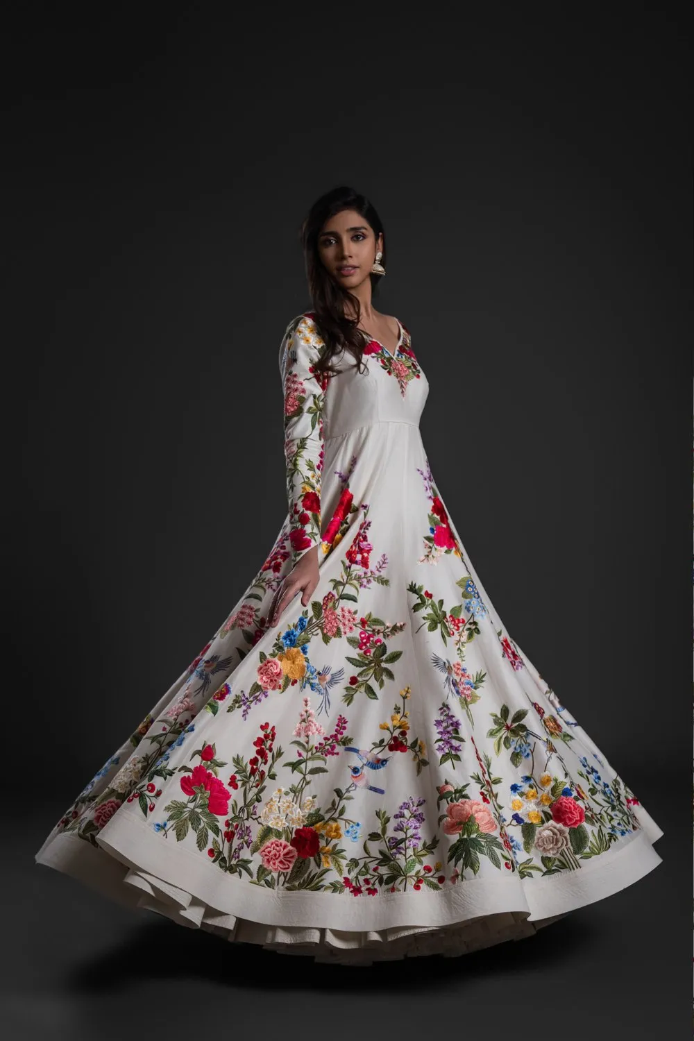 Ivory Anarkali Set with Churidar & Dupatta