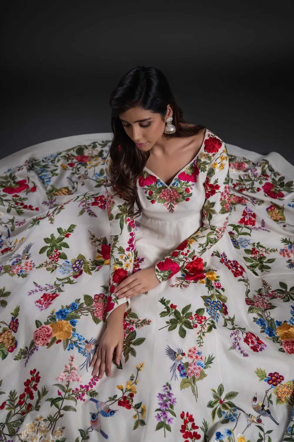 Ivory Anarkali Set with Churidar & Dupatta