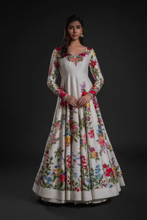 Ivory Anarkali Set with Churidar & Dupatta