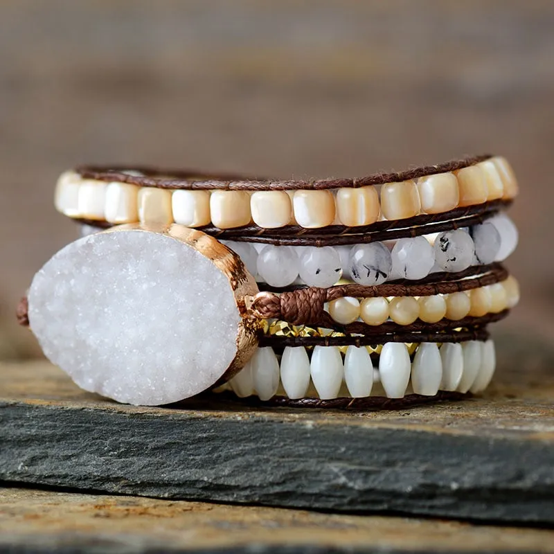Ivory White Layered Druzy Bracelet