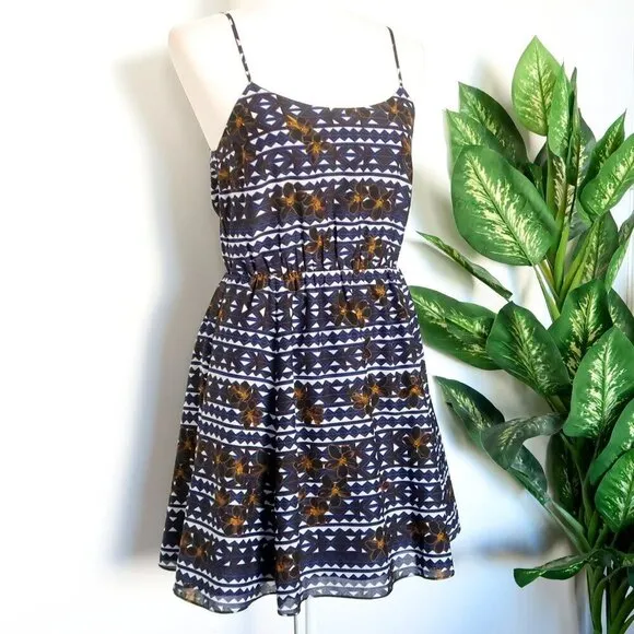 J. Crew Geometric &amp; Floral Print Spaghetti Strap Fit &amp; Flare Mini Sun Dress 2