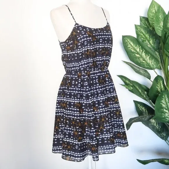 J. Crew Geometric &amp; Floral Print Spaghetti Strap Fit &amp; Flare Mini Sun Dress 2