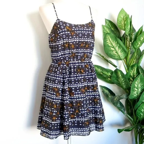 J. Crew Geometric &amp; Floral Print Spaghetti Strap Fit &amp; Flare Mini Sun Dress 2