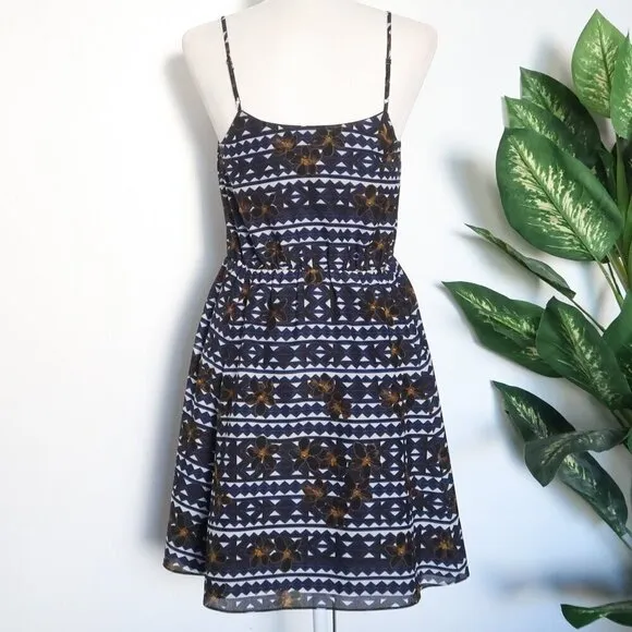 J. Crew Geometric &amp; Floral Print Spaghetti Strap Fit &amp; Flare Mini Sun Dress 2