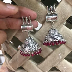 Jaipuri Tribal Om Trishul Antique Earrings