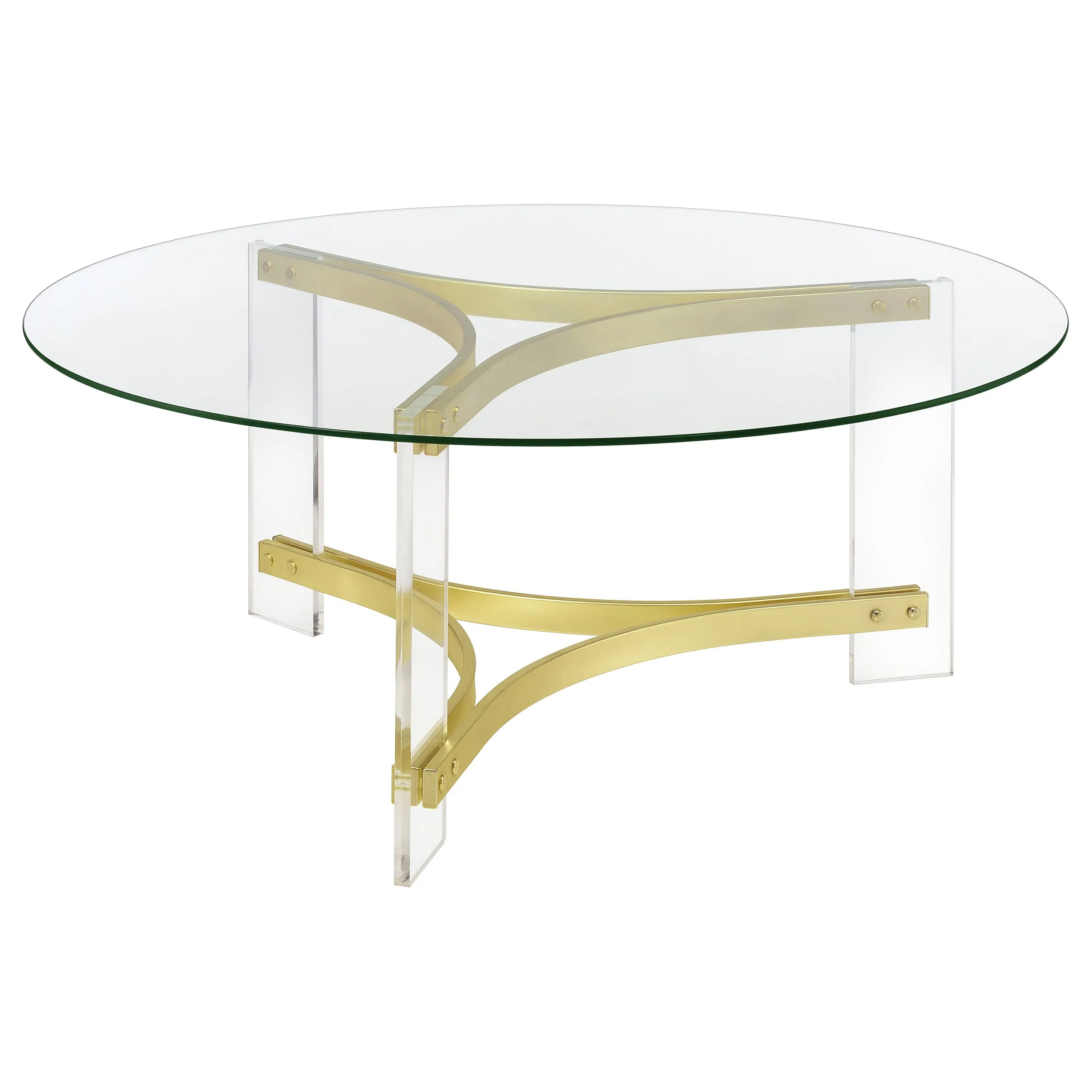 Janessa Round Glass Top Acrylic Leg Coffee Table Matte Brass