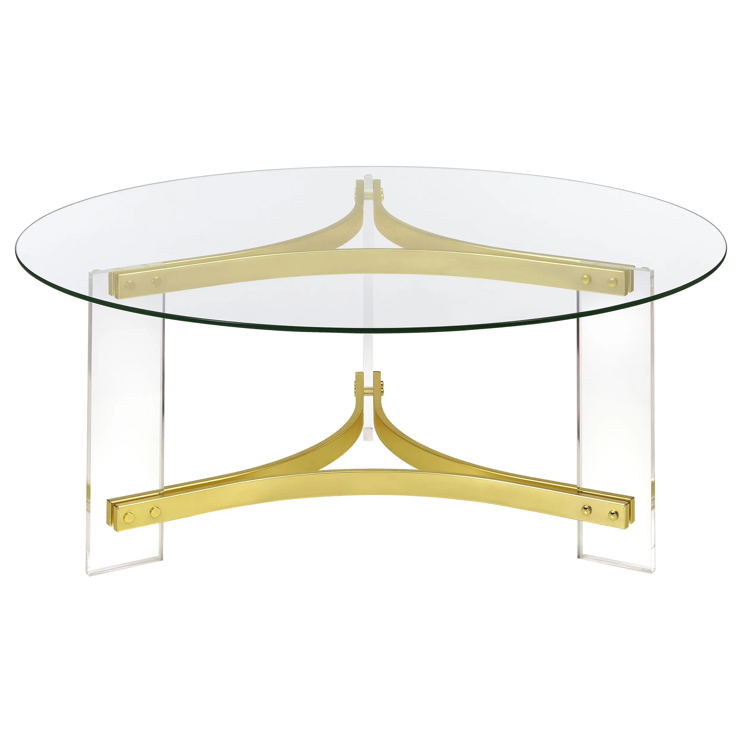 Janessa Round Glass Top Acrylic Leg Coffee Table Matte Brass