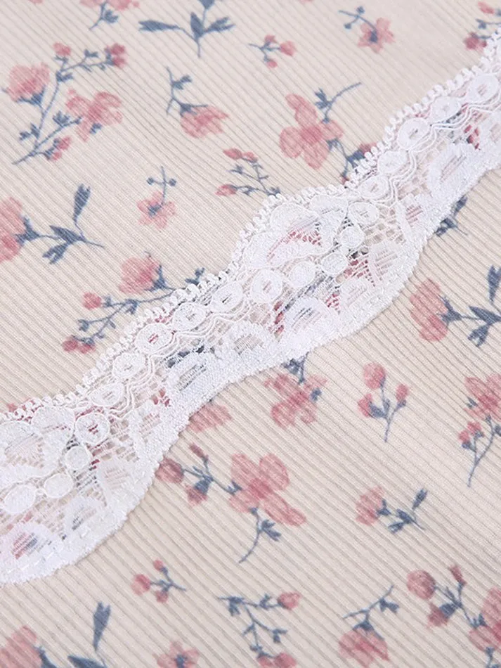JazzHer Lace Floral Print Square Neck Bodysuit