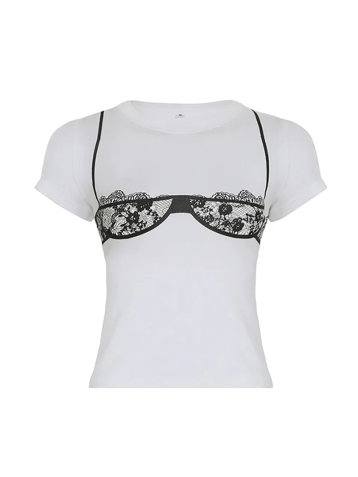 JazzHer Lace Lingerie Print Crop Top