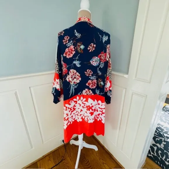 John Mark Plus Size Boho Floral Beaded Kimono Jacket Duster 2X