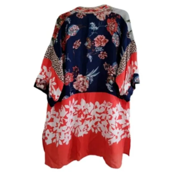John Mark Plus Size Boho Floral Beaded Kimono Jacket Duster 2X