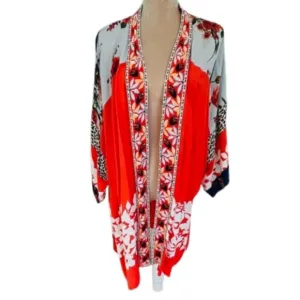 John Mark Plus Size Boho Floral Beaded Kimono Jacket Duster 2X