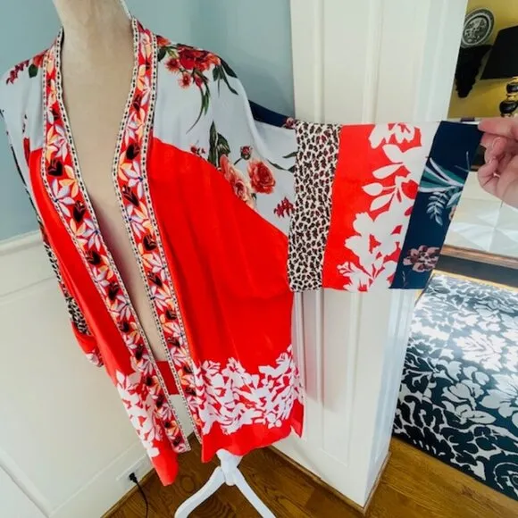 John Mark Plus Size Boho Floral Beaded Kimono Jacket Duster 2X