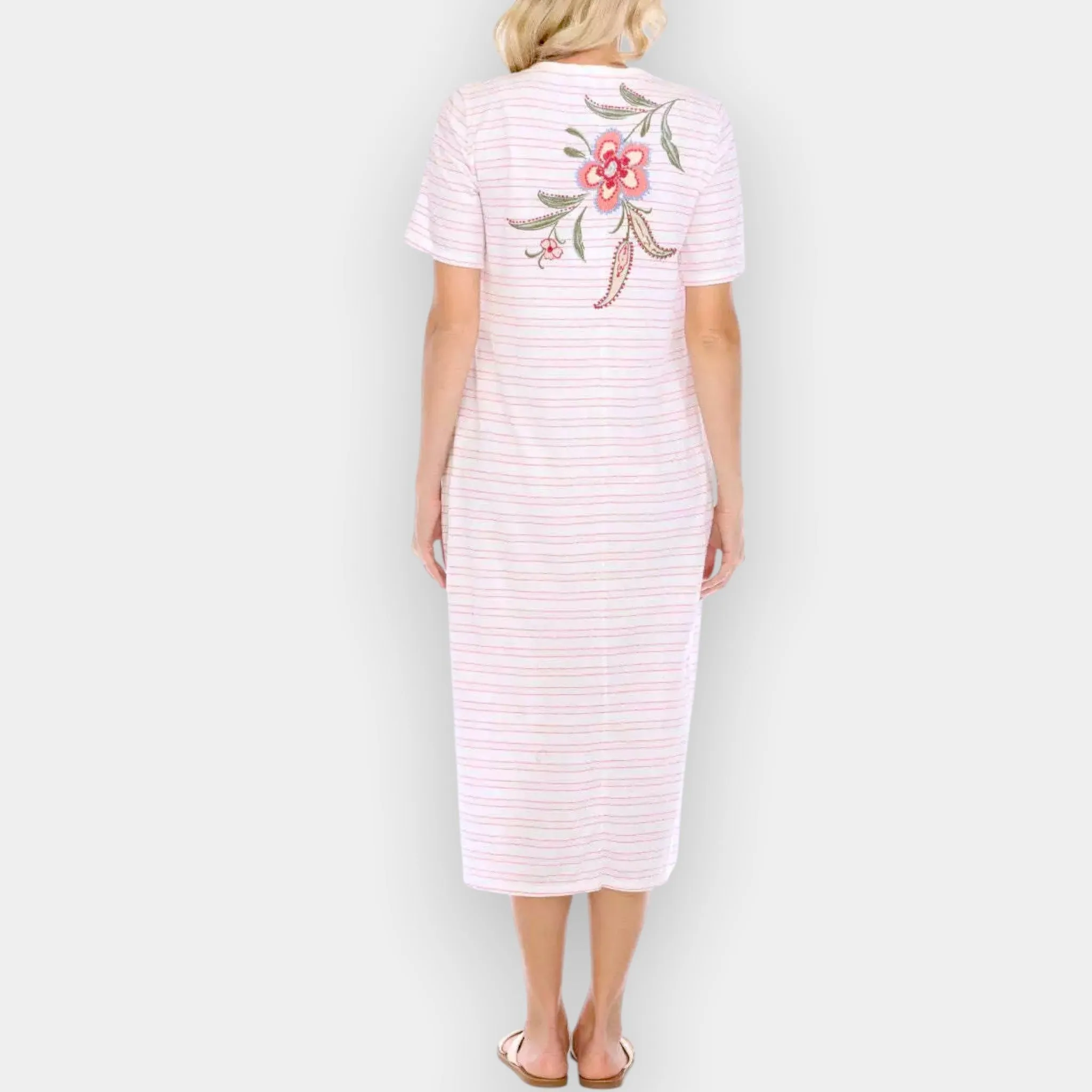 Johnny Was Libbi Trapunto Red White Embroidered T-Shirt Dress Large ~ AU14-16 [NEW]