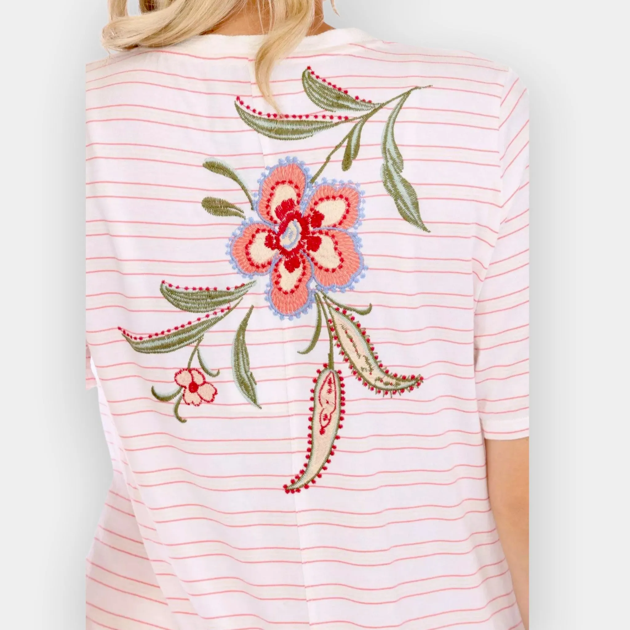 Johnny Was Libbi Trapunto Red White Embroidered T-Shirt Dress Large ~ AU14-16 [NEW]