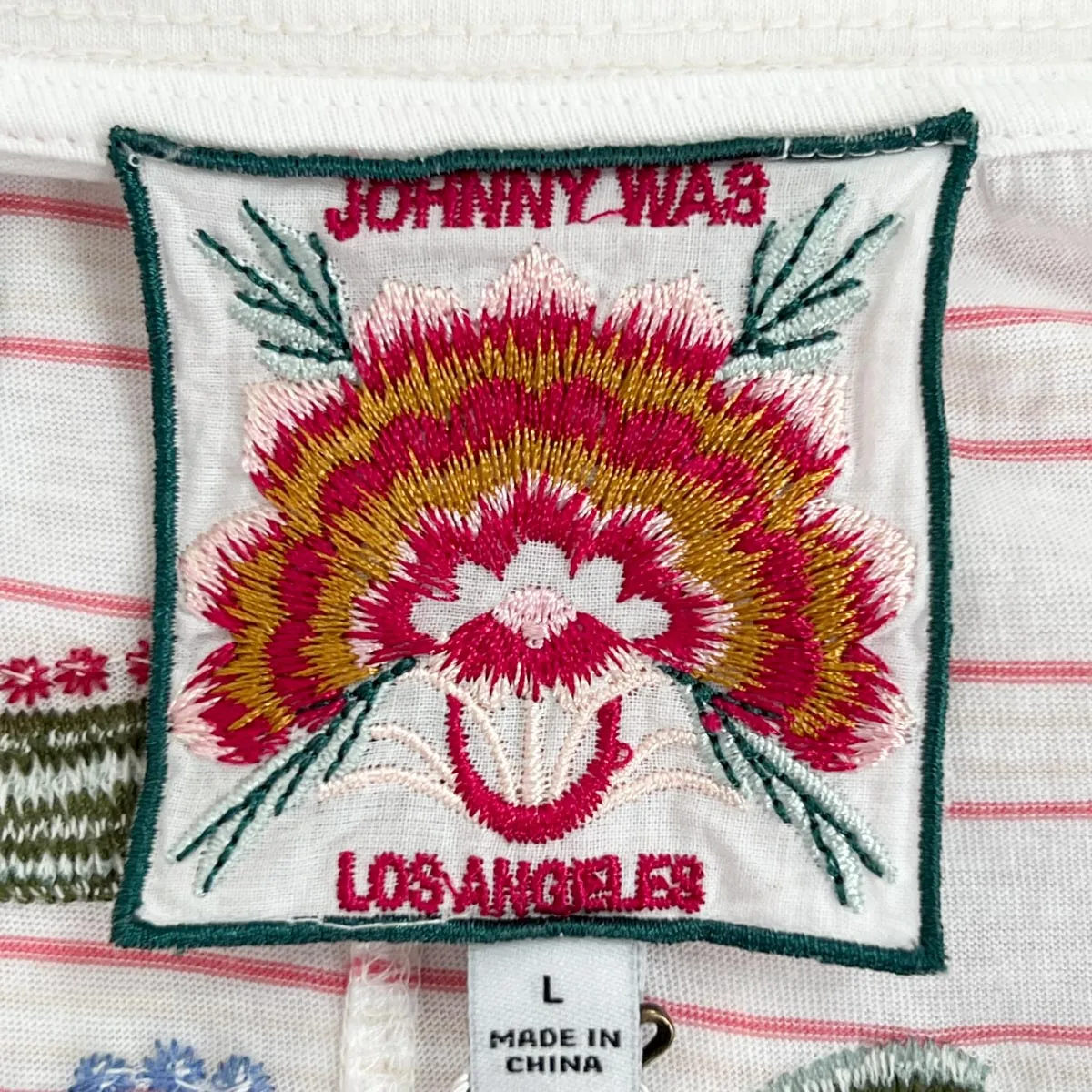 Johnny Was Libbi Trapunto Red White Embroidered T-Shirt Dress Large ~ AU14-16 [NEW]