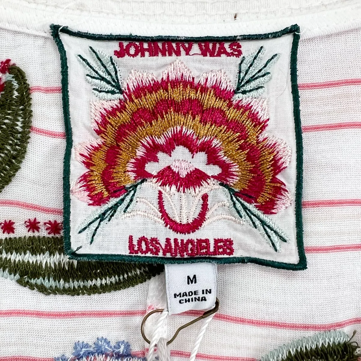 Johnny Was Libbi Trapunto Red White Embroidered T-Shirt Dress Medium ~ AU10-12 [NEW]