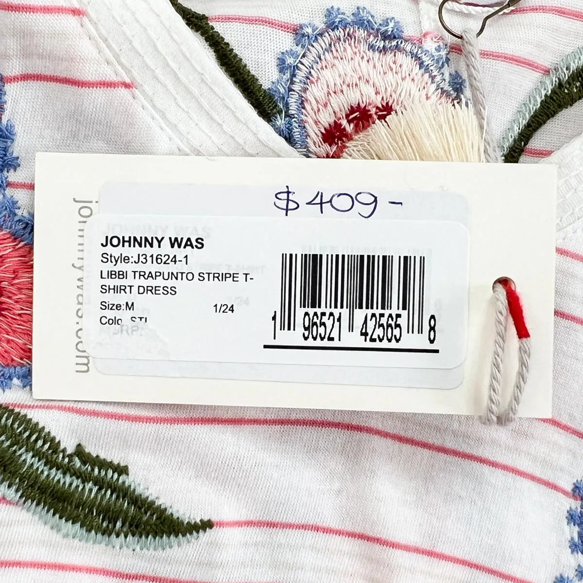 Johnny Was Libbi Trapunto Red White Embroidered T-Shirt Dress Medium ~ AU10-12 [NEW]