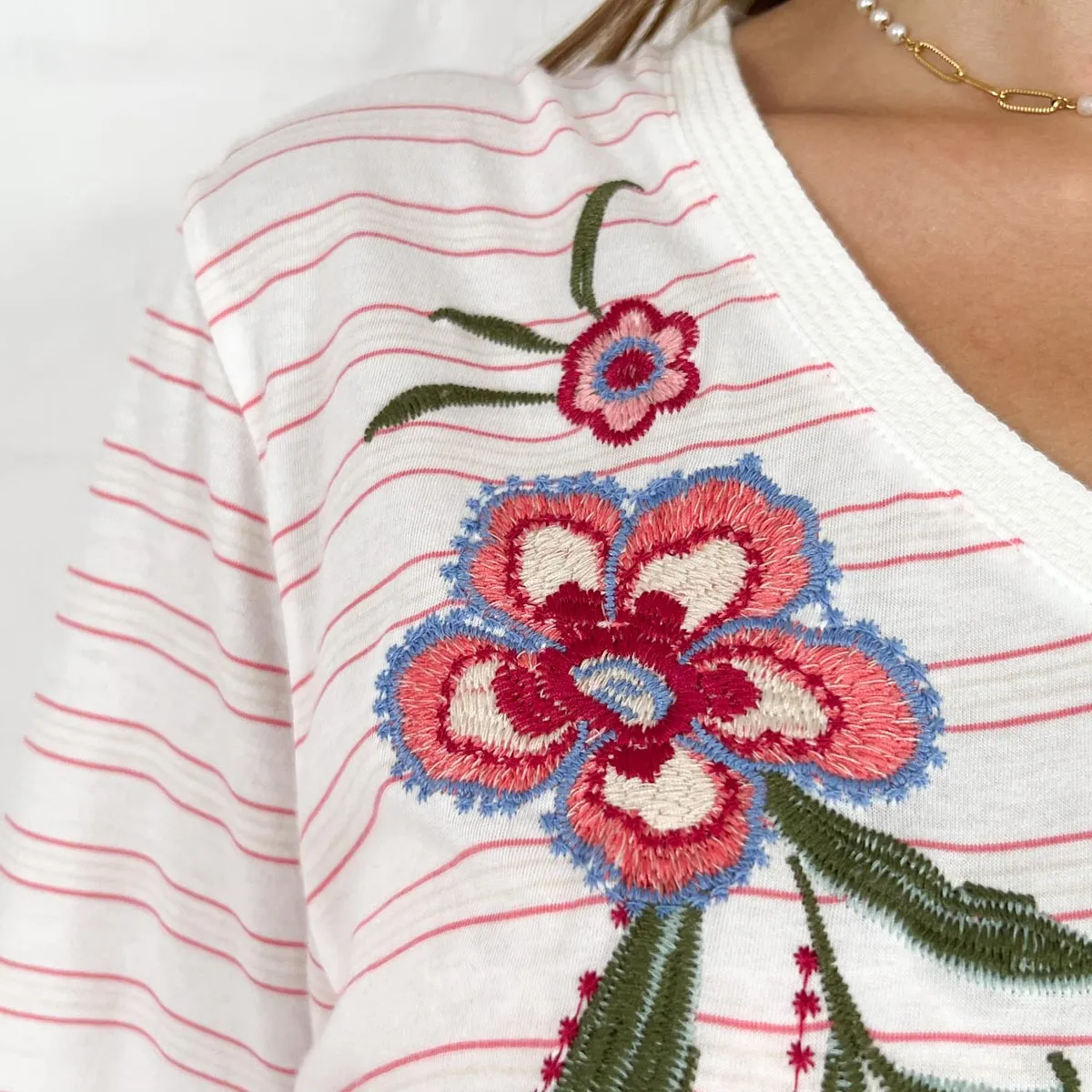 Johnny Was Libbi Trapunto Red White Embroidered T-Shirt Dress Medium ~ AU10-12 [NEW]