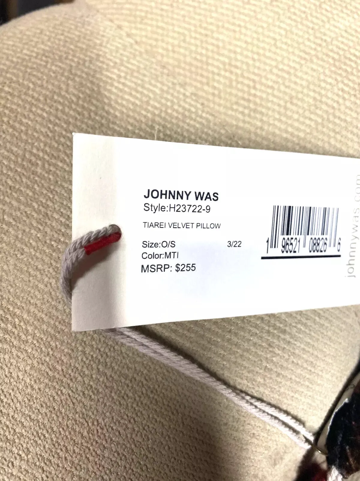 Johnny Was Pillows Tiarei Velvet Floral Embroidery Pillow Square Black NEW