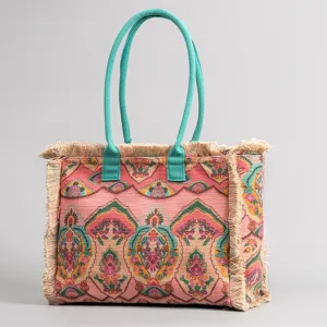 Joslin Retro Print Fringed Canvas Tote Bags - 6 Colors