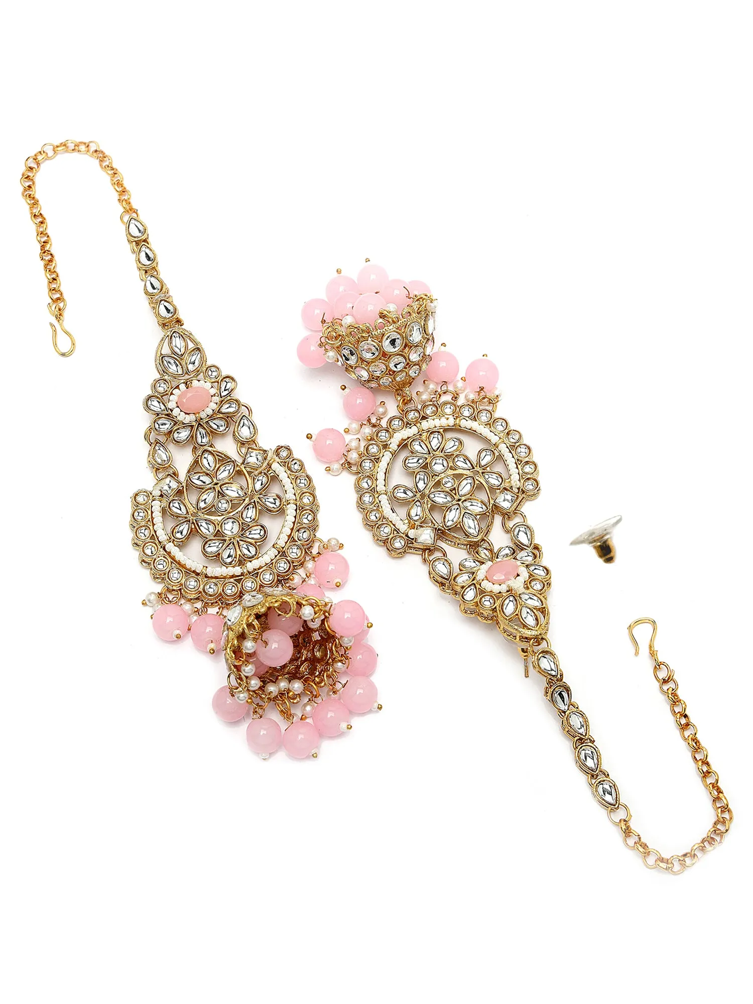 Karatcart Gold Plated Pink Stone & Bead Ethnic Indian Traditional Kundan Dulhan Bridal Jewellery Set