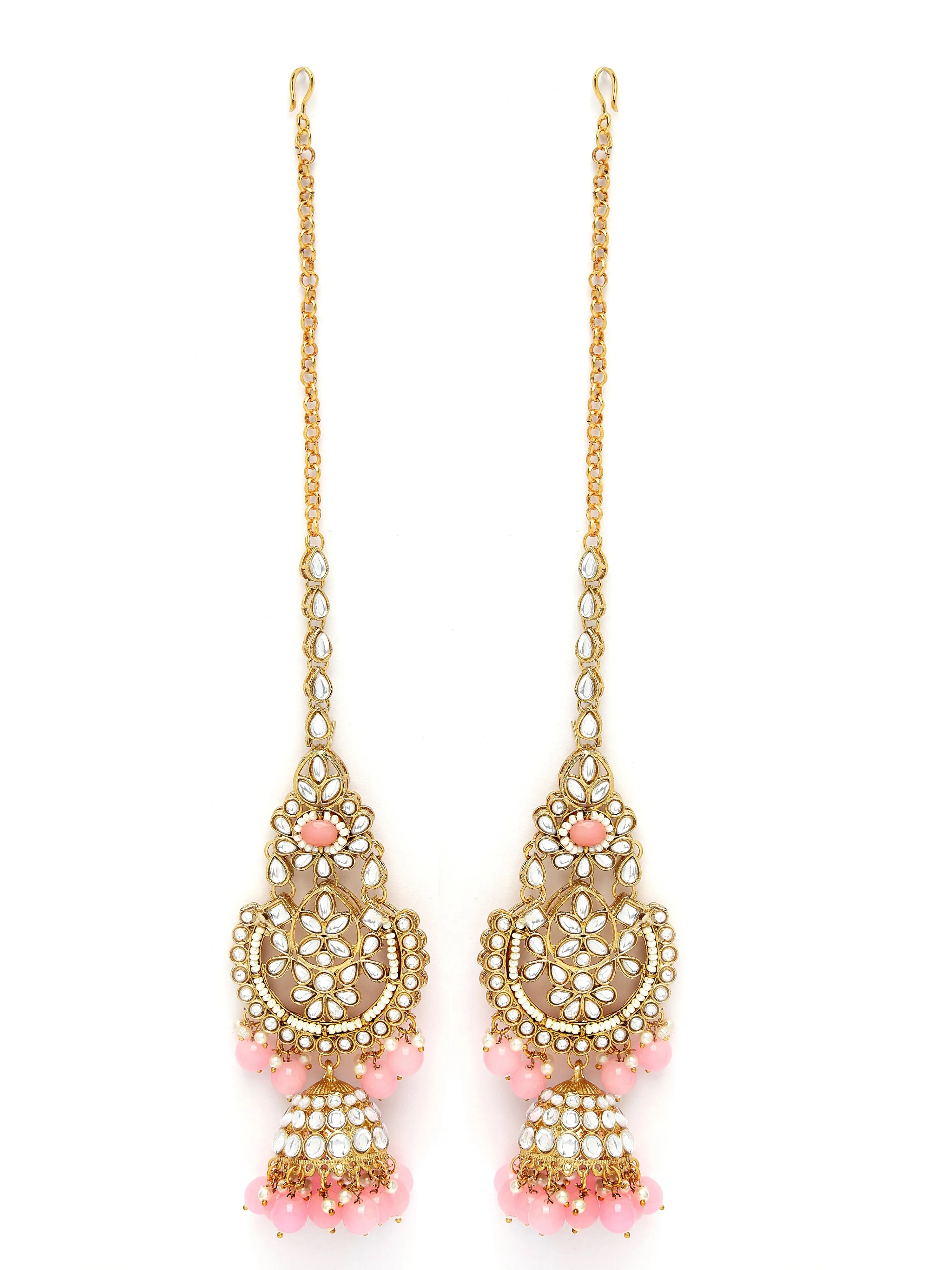 Karatcart Gold Plated Pink Stone & Bead Ethnic Indian Traditional Kundan Dulhan Bridal Jewellery Set
