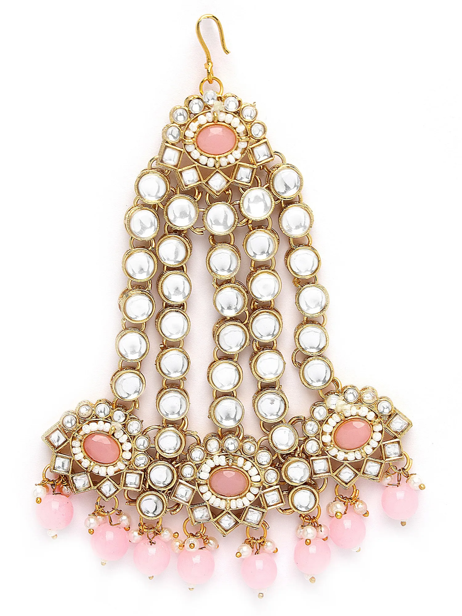 Karatcart Gold Plated Pink Stone & Bead Ethnic Indian Traditional Kundan Dulhan Bridal Jewellery Set