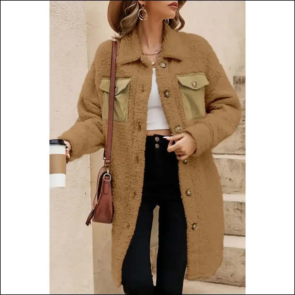 Khaki : Needful Things Teddy Coat - Chic Contrast, Zero Regrets 🐻