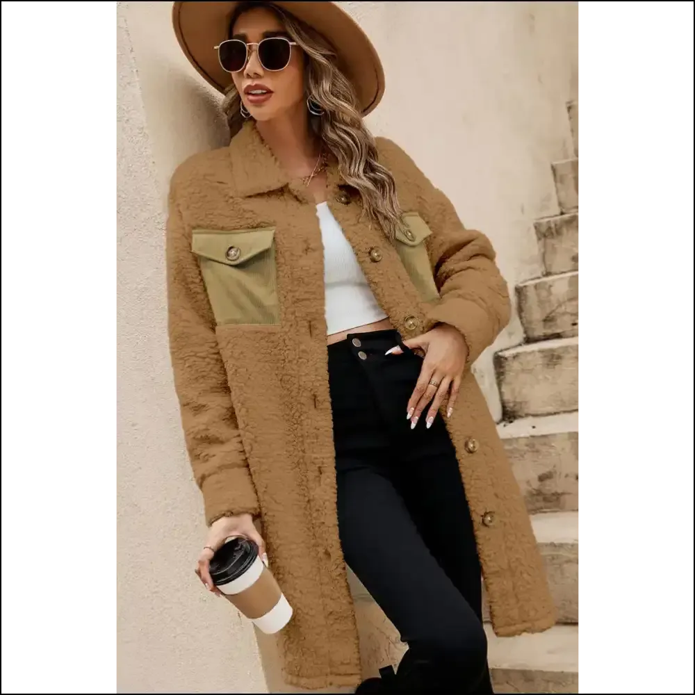 Khaki : Needful Things Teddy Coat - Chic Contrast, Zero Regrets 🐻