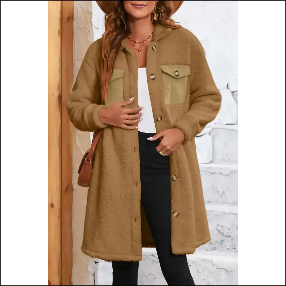 Khaki : Needful Things Teddy Coat - Chic Contrast, Zero Regrets 🐻