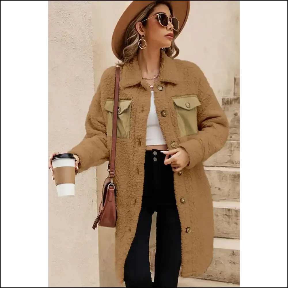 Khaki : Needful Things Teddy Coat - Chic Contrast, Zero Regrets 🐻