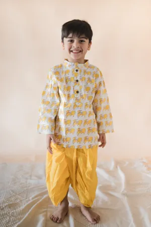 Klingaru Boys Set - Mustard Kamdhenu with Mustard Dhoti