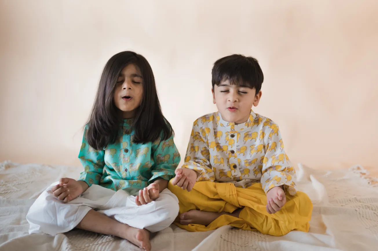 Klingaru Boys Set - Mustard Kamdhenu with Mustard Dhoti