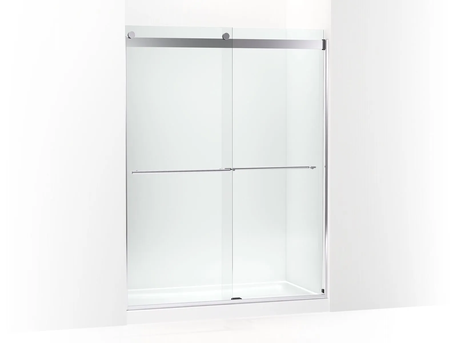 KOHLER K-702424-L Levity Plus Frameless sliding shower door, 77-9/16" H x 56-5/8 - 59-5/8" W, with 5/16"-thick Crystal Clear glass
