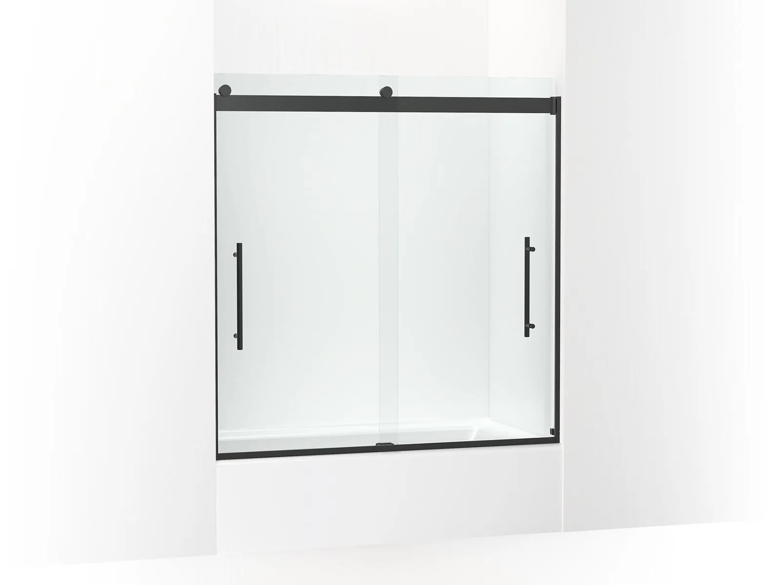 KOHLER K-702425-L Levity Plus Frameless sliding bath door, 61-9/16" H x 56-5/8 - 59-5/8" W, with 3/8"-thick Crystal Clear glass