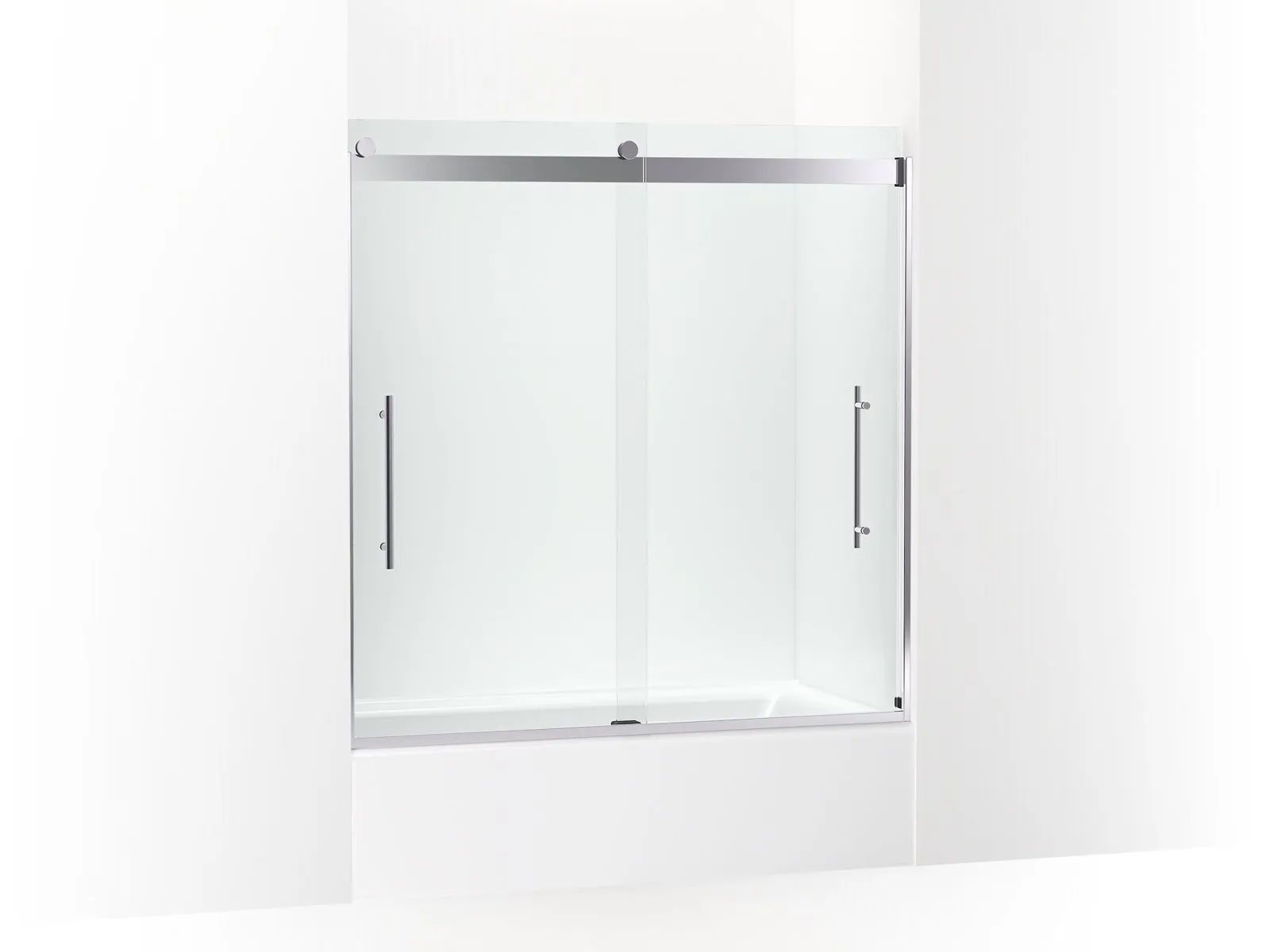 KOHLER K-702425-L Levity Plus Frameless sliding bath door, 61-9/16" H x 56-5/8 - 59-5/8" W, with 3/8"-thick Crystal Clear glass
