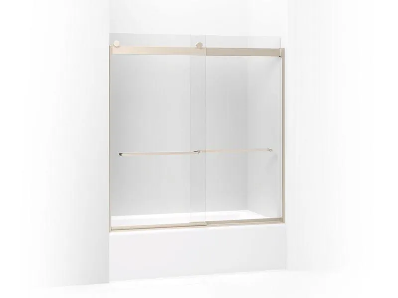 KOHLER K-706007-L Levity Sliding bath door, 62" H x 56-5/8 - 59-5/8" W, with 3/8" thick Crystal Clear glass and square towel bar