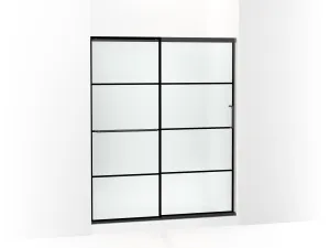 KOHLER K-707608-6G80 Elate Sliding shower door, 70-1/2" H x 56-1/4 - 59-5/8" W, with 1/4" thick Frosted glass with rectangular grille pattern