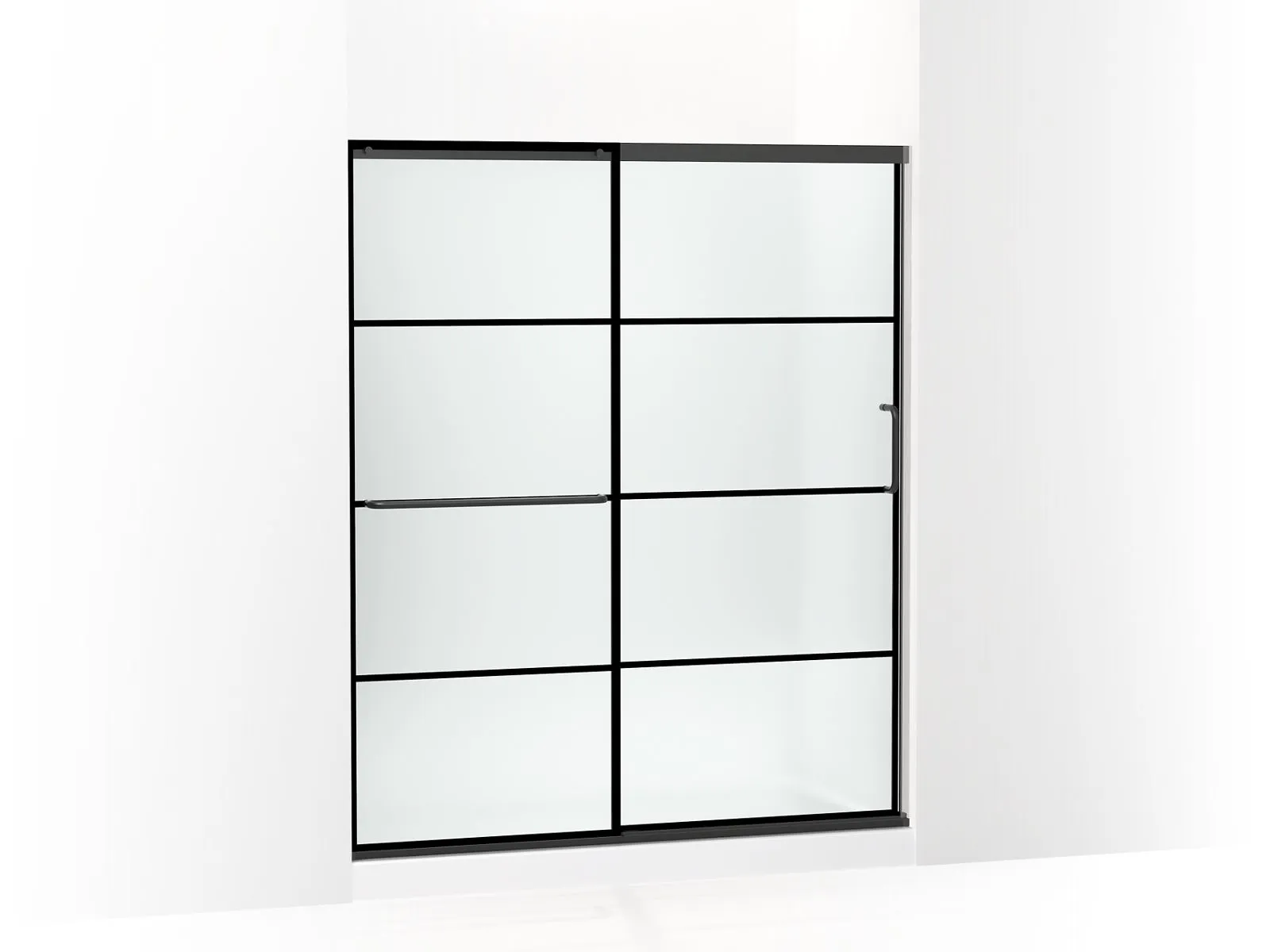 KOHLER K-707608-6G80 Elate Sliding shower door, 70-1/2" H x 56-1/4 - 59-5/8" W, with 1/4" thick Frosted glass with rectangular grille pattern