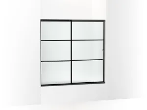KOHLER K-707609-6G80 Elate Sliding bath door, 56-3/4" H x 56-1/4 - 59-5/8" W, with 1/4" thick Frosted glass with rectangular grille pattern